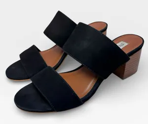 Steve Madden Ilena Suede Leather Strap Black Mules with Wooden Heel Size 6 thumbnail 1