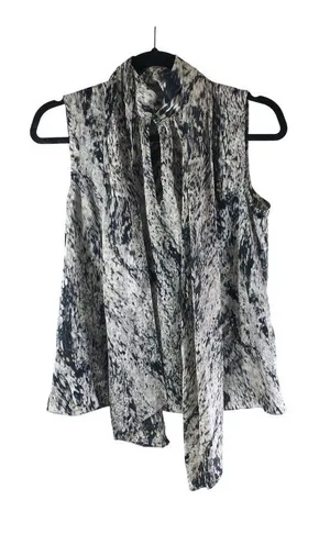 Vince Camuto Sleeveless Tie-Neck High Neck Blouse Animal Print Small thumbnail 1