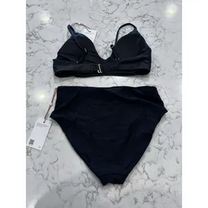 NWT Quince Black Italian V Neck Bikini Top & High Rise Bottom Size Medium thumbnail 2