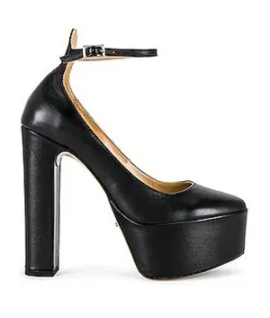 Tony Bianco Jaguar Black Como Leather Platform Ankle Strap Pumps Size 7 thumbnail 1