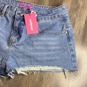 Edikted Gurnge Light Blue Denim Cutoff Shorts with Frayed Hem thumbnail 4