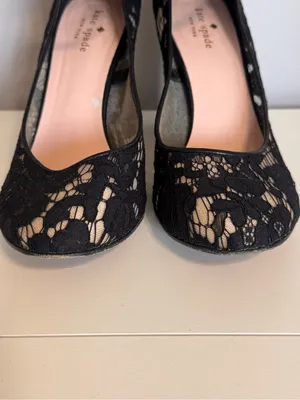 Kate Spade New York Black Lace Ankle Strap Block‎ Heel Pumps 10.5M thumbnail 3