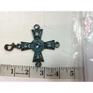 Vintage Cross Pendant W/ Blue & Turquoise Stones Antique Silver-Tone Finish A432 thumbnail 5