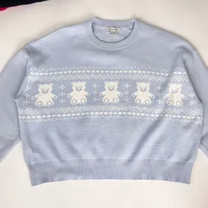 Orange Kiss‎ Sweater Teddy Bear Light Blue Knit Pullover Women Size Large Twee thumbnail 4