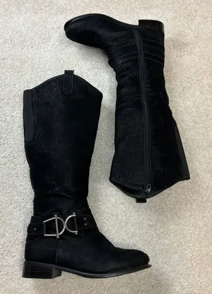 Pierre Dumas Emerson-26 Tall Black Faux Leather Riding Boots Size 7 thumbnail 1