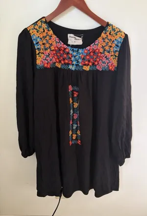 Savanna Jane Dress Womens Size M Black Embroidered Flowy Lined Boho Festival thumbnail 1