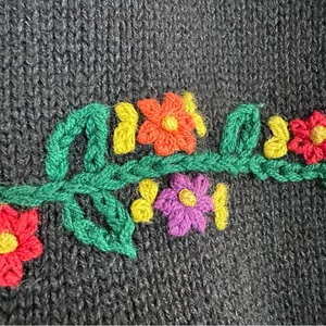 Vintage Karen Scott Black Cardigan Sweater Vest Large Fall Fruit Bear Embroidery thumbnail 8