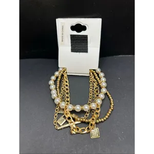 New Laundry by Shelli Segal Gold Toned Chain and Faux Pearl 4 Layering Bracelets thumbnail 3