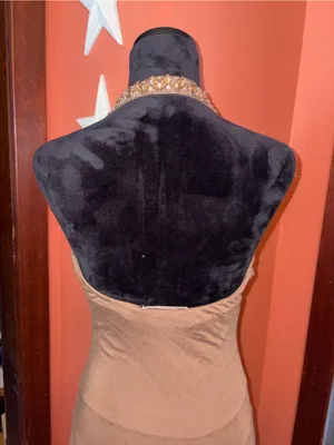 Vintage Y2K To The Max V-Neck Brown Halter Dress with Beaded + Sequin Trim thumbnail 5