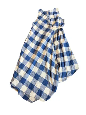 Maeve Blue White Buffalo Check Dress Asymmetrical Hem Sleeveless X-Large Women's thumbnail 7
