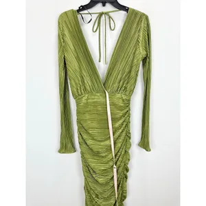 Lulus Seren Olive Green Plisse Surplice Maxi Dress Formal Long Sleeve Small NWT thumbnail 7