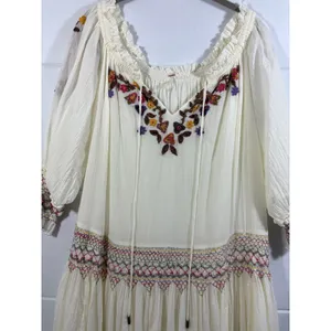 Free People Natural Harvest Moon Maxi Dress Ivory Embroidered Boho L thumbnail 10