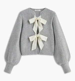 COMMENSE Crew Neck Bow Knit Top Gray Size M thumbnail 1