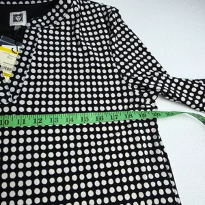 Anne Klein NWT Womens Polka Dot Split Neck Long Sleeve Blouse Black White Size M thumbnail 7