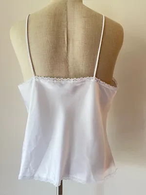 Vintage body chic White Lace Trim bejeweled pearl detail Satin Camisole thumbnail 3
