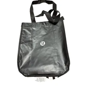 Lululemon Reusable Shopping Tote Bag Small Black White Logo‎ Snap Closure thumbnail 3