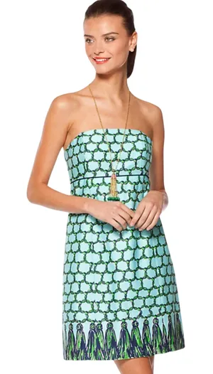Lilly Pulitzer Bowen Cameo White‎ Macrame Me Print Strapless Dress Size 8 thumbnail 1