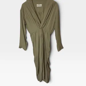 Anthropologie Olive Green Twist Front V-Neck Midi Dress Long Sleeve Size 2 thumbnail 2