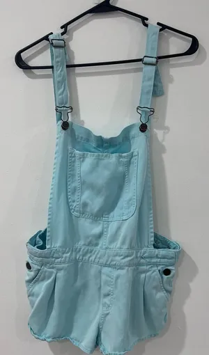 Zara Trafaluc Aqua Short Overalls Romper Y2K Utility Denim Size S thumbnail 1