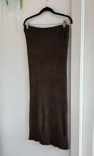 The Nines Boutique Olive Green Chunky Knit Midi Skirt Side Slit Women's Size M/L thumbnail 1