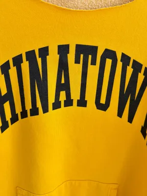 Market Studios Chinatown Yellow Off-the-Shoulder Graphic Sweatshirt Pullover Siz thumbnail 2