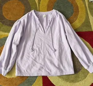 Aerie Easy Street Sweatshirt Light Purple Oversized Tie Front V Neck Size XS thumbnail 1