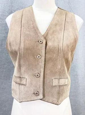 Vintage 70s Sears JR Bazaar Tan Suede‎ Leather Vest Women's L Western Boho thumbnail 1