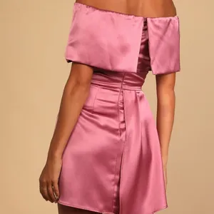 Lulus Always Celebrating Mauve Pink Satin Off-the-Shoulder Mini Dress Size M thumbnail 2