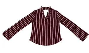 M Mine Women’s Burgundy Striped Long Sleeve Blouse Work Attire Business Casual thumbnail 1