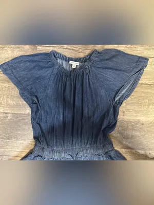 Free Assembly Chambray Denim Cotton Dress Small Flutter Sleeve Boho Casual thumbnail 4