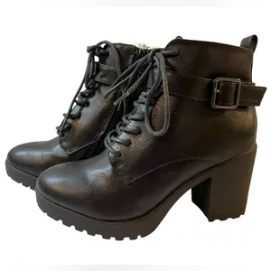 MADDEN GIRL Alexandra Black High Heeled Lace Up Combat Moto Boot NIB - Size 6 thumbnail 2