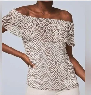 🌸NEW WHITE HOUSE BLACK MARKET BLOUSE Sz XL WHITE/ BROWN /GOLD thumbnail 1