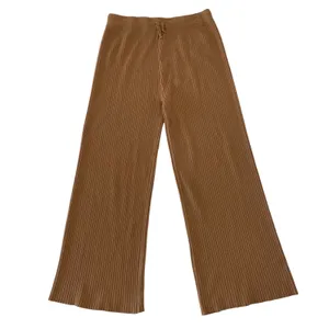 Cowasto Brown Knit Pants XXL Wide Leg Lounge Elastic Waist Cozy Soft thumbnail 2