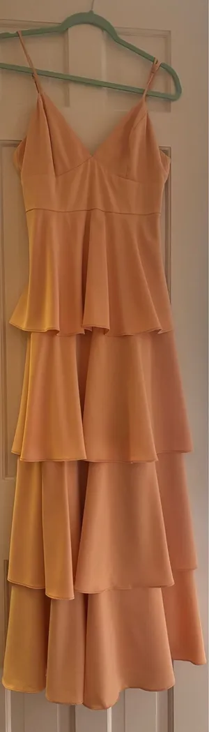 Lulus Peach Satin Tiered Maxi Dress thumbnail 1