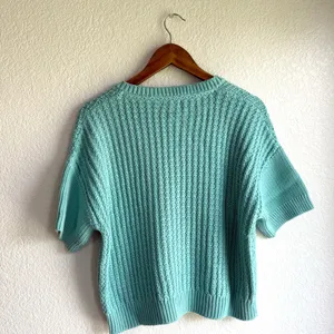 Sundance Womens Sweater Blue Green Chunky Knit Short Sleeve V Neck Size Small thumbnail 2