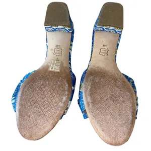 Tory Burch‎ Valentina Brocade Crystal Bow Slide Sandals Blue Gold 8 thumbnail 8