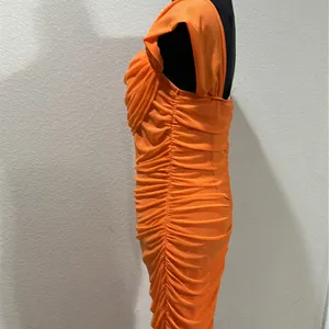Orange Ruched Draped Dress Size L thumbnail 5