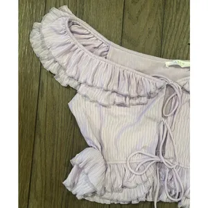 Astr The Label Women's Lavender Pintuck Tie Front Crop Top Ruffle L NWT thumbnail 3