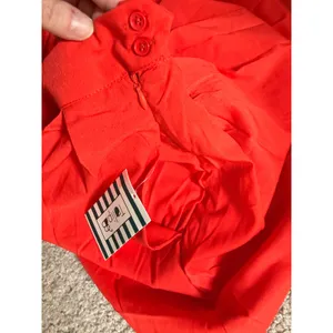 Coral Red Pleated Midi Skirt A Line Full Swing Retro Feminine Pockets L NWT thumbnail 10