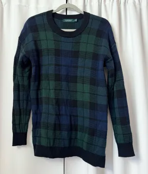 Lauren Ralph Lauren Dark Green & Blue Plaid Crewneck Sweater thumbnail 1