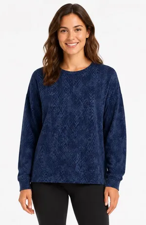 Athleta Navy Abstract Print Soft Crewneck Sweatshirt Women’s Small thumbnail 1
