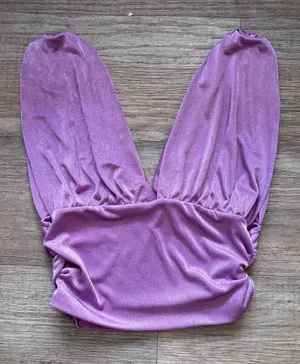 Popular 21 Purple Shimmer Plunging V-Neck Ruched Crop Top L Going Out Party Club thumbnail 1