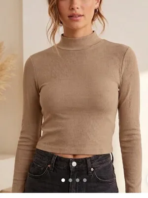 American Eagle Outfitters Lightweight Mock Neck Long-Sleeve Top in Taupe size L. thumbnail 1