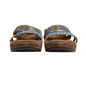 Azura Women's EU 41 Stylish Wedge Suede Leather Sandals Jeweled Studded thumbnail 3