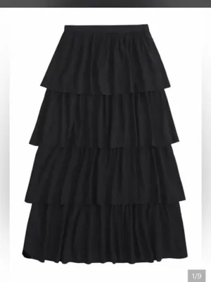 Abercrombie & Fitch Black Tiered Ruffle Maxi Skirt Boho Goth Cottagecore Size: S thumbnail 2