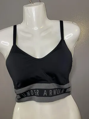 Under Armour Sports Bra Womens Large Black Longline Adjustable Padded Stretch thumbnail 1