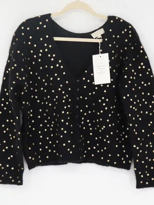 Sézane Lizy Cardigan Black Gold Metallic Dot Mohair Wool Blend Sweater Small thumbnail 2