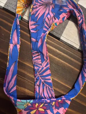 Beach bunny Brazilian bikini bottoms small pink flowers thumbnail 3