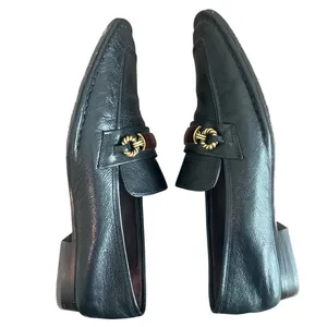 Tory Burch Perrine Loafer Black Leather Horsebit Enamel Gold Size 7.5 thumbnail 6