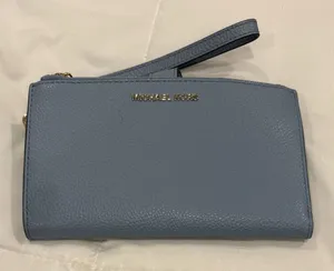 Michael Kors Adele Double Zip Leather Wristlet Wallet - Denim Blue thumbnail 1